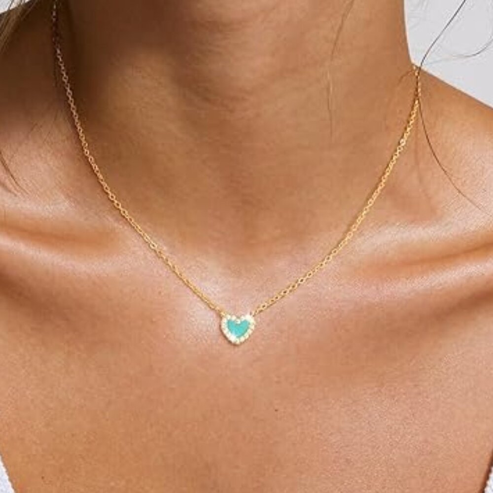Neiman Marcus 14k Gold Plated Turquoise Blue Heart Necklace - Picture 5 of 5